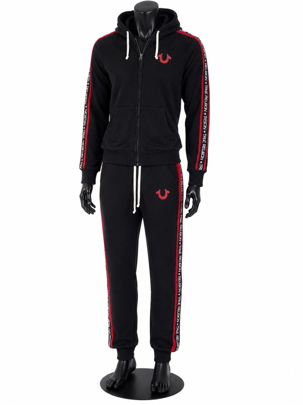 True Religion Men’s Black Red Tracksuit Hoodie L Pants M